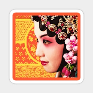 Chinese Opera Star Orange with Yellow Traditional Pattern- Hong Kong Retro Magnet