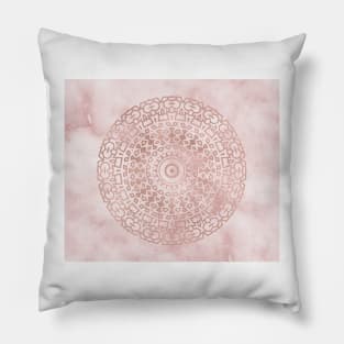 Misty pink marble rose gold mandala Pillow