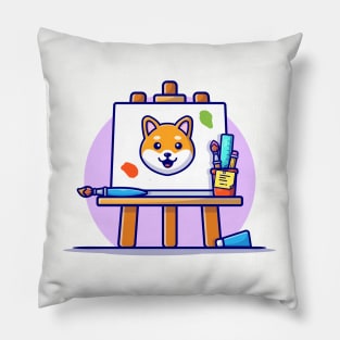 Easel Art Board, Paint pallet And Paint Brush Cartoon Vector Icon Illustration (4) Pillow