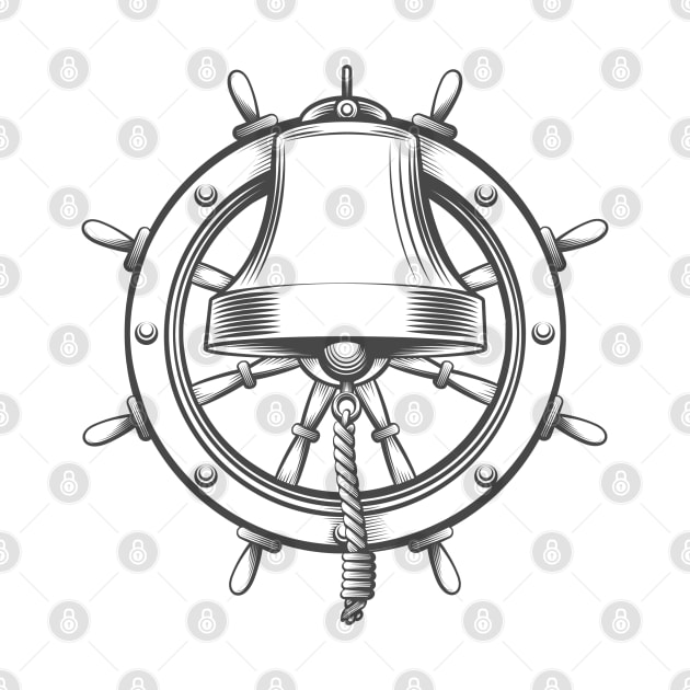 Nautical Emblem With Ship Bell and Steering wheel by devaleta