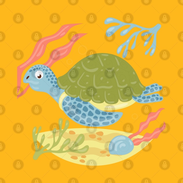 Turtle Hand Drawn Cartoon by Mako Design 