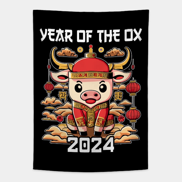 Chinese Zodiac New Year of the Ox 2024. Chinese new year | New year gift | Zodiac ox Tapestry by ahadnur9926