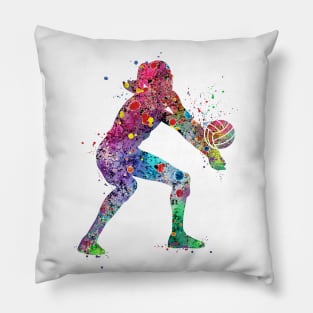 Volleyball Girl Watercolor Painting Art Print Sports Gifts Pillow