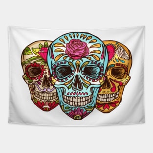 Three Colorful Skulls Art Design Tapestry