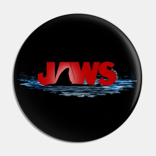 JAWS LOGO with GREAT WHITE SHARK FIN EMERGING FROM THE OCEAN Pin