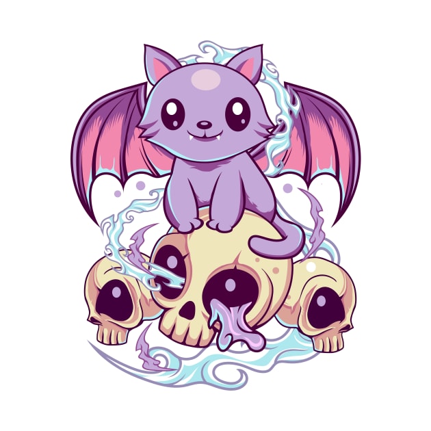 Skull Cat Kawaii Gothic by DionArts