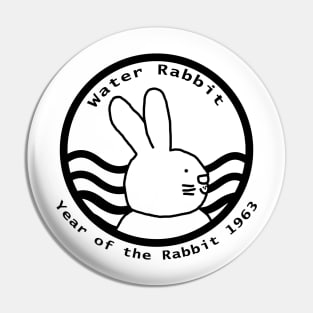 Cute Year of the Rabbit 1963 Water Monochrome Pin