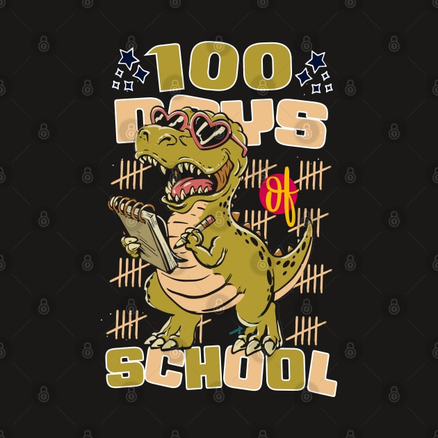 100 days of school featuring a friendly T-rex Dino Holding a notebook  #1 by XYDstore