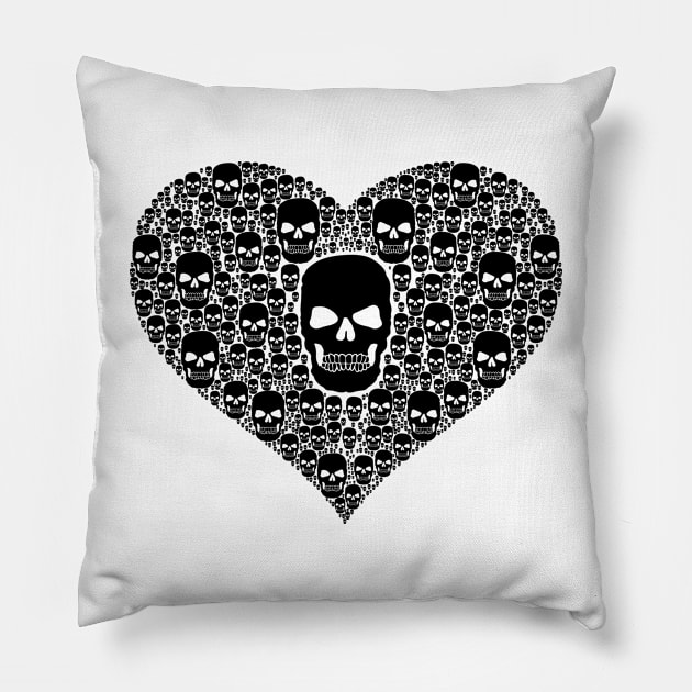 Heart shape made of Skulls, black Pillow by HEJK81