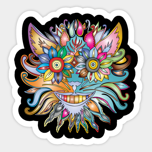 Anthropomorphic Trippy Psychedelic Colorful Flower - Psychedelic - Sticker