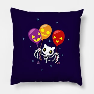 Halloween Bat Skeleton Flying With Balloons Pillow