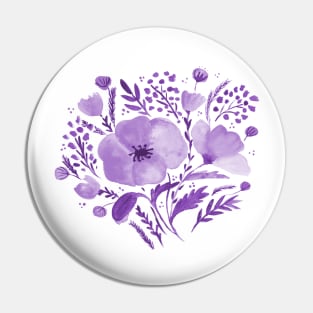 Watercolor poppies bouquet - purple Pin