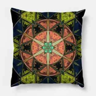 Mosaic Kaleidoscope Flower Orange Yellow and Blue Pillow