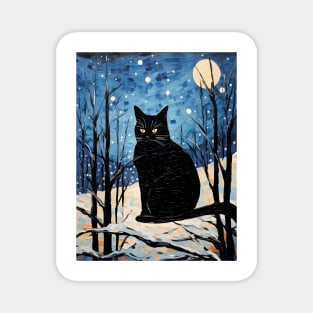 Black Cat Christmas Starry Night Magnet