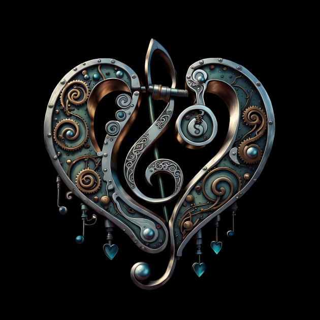 Elegant heart with clef in steampunk style. by Nicky2342