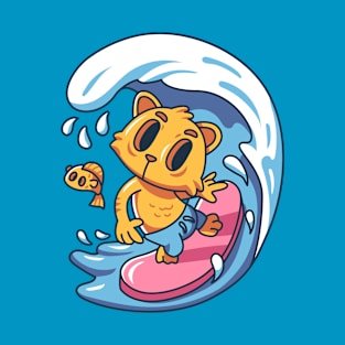 Cute Cat Surfing T-Shirt