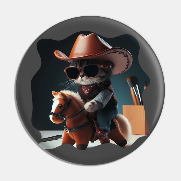 A cat wearing sunglasses and a cowboy hat riding a toy horse Pin by maricetak
