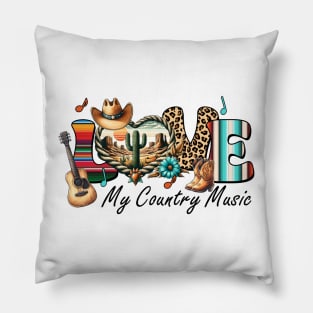 Love my country music guitar western Retro Country Music Heartbeat Western Cowboy Cowgirl Gift Pillow