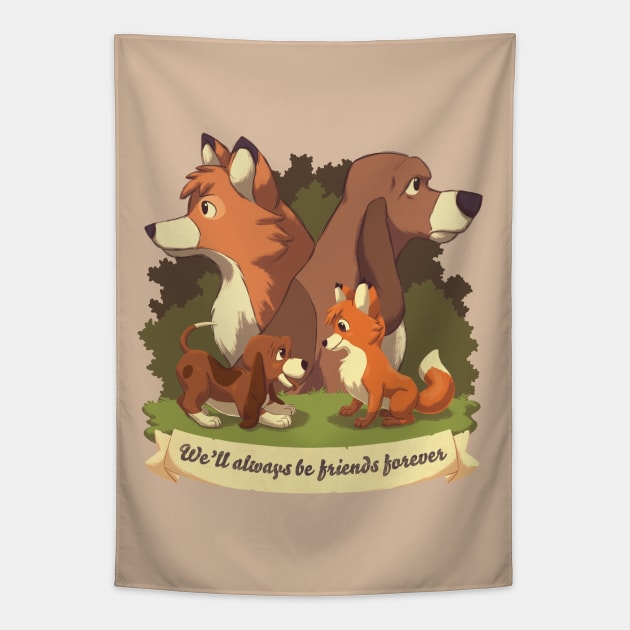 We ll Always Be Friends Forever // Red Fox, Hound Dog, 80s Kid, BFF Tapestry by Geekydog