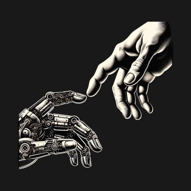 Evocative Human and Robot Hand Interaction Artwork by ThatVibe