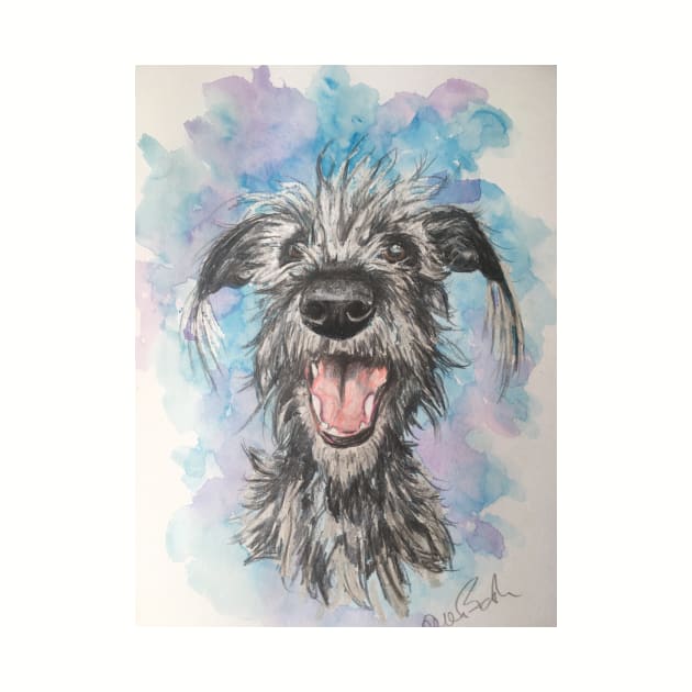 Scruffy Lurcher  , watercolour background by Merlinsmates