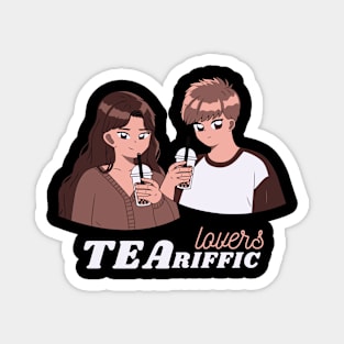 Brown Cute Anime Milk Tea Lovers Couple Magnet