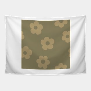 Chunky Retro Flowers - Muted Earthy Green Tapestry