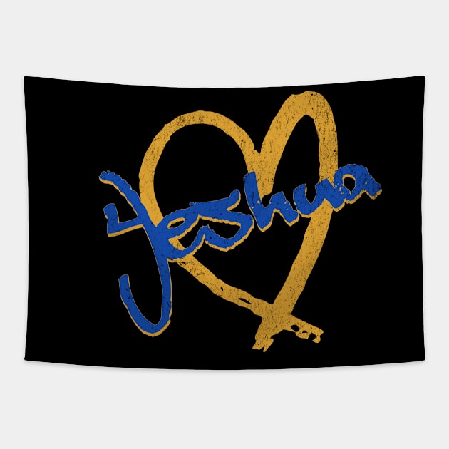 I Love Yeshua Vintage 80's & 90' Blue and Gold Tapestry by Family journey with God