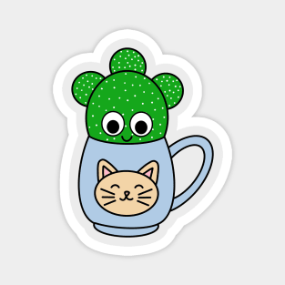 Cute Cactus Design #246: Small Angel Wing Cactus In Cat Mug Magnet