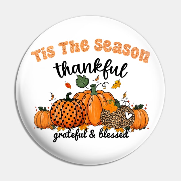 Tis The Season Latte Pumpkin Spice Thankful Happy Fall Thanksgiving Pin by AimArtStudio