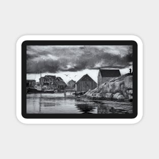 Peggys Cove in Black & White Magnet