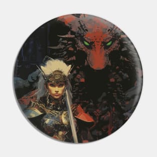 Dark Fantasy Woman Dragon Pin