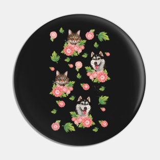 Husky and cat Pin