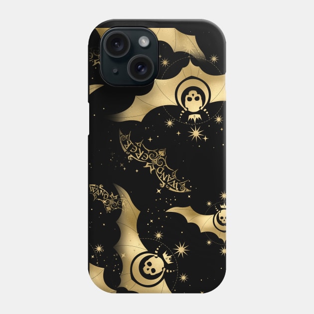 Twinkle Little Bat - Goth Fashion - Alice in Wonderland - bat, star, skull, halloween, emo, gold Phone Case by Wanderer Bat