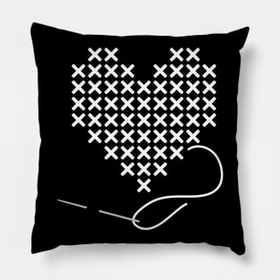 I love Cross Stitch Heart and Needle in White Pillow