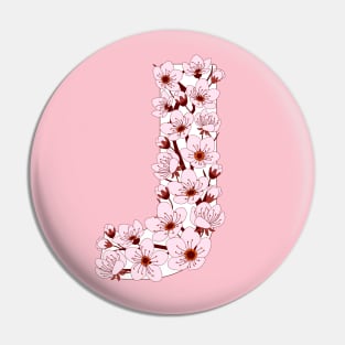 Colorful capital letter J patterned with sakura twig Pin