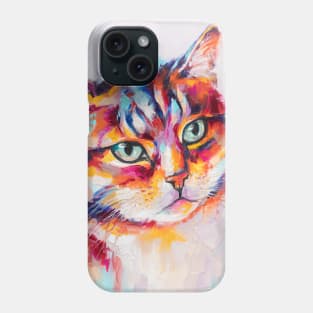 The portrait of a cat is painted in oil on canvas. Phone Case