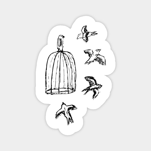 Birds flying around a cage Magnet by Noorog