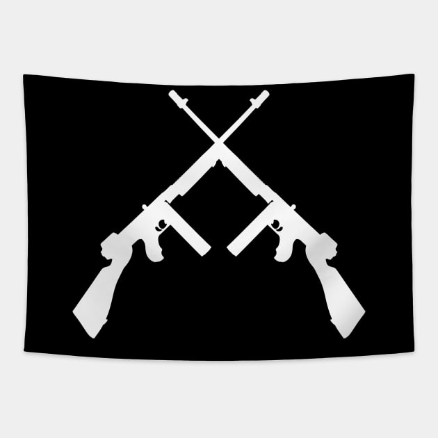 Crossed thompson submachine gun in white Tapestry by FOGSJ