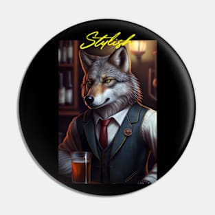 Wild And Classy Barkeeper Wolf In A Suit - Unique Wildlife Art Print For Fashion Lovers Pin