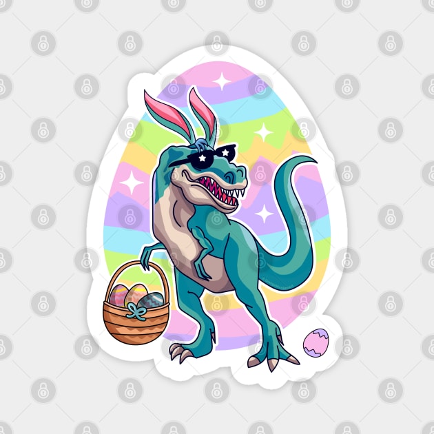 T Rex Easter Bunny With Eggs Basket Funny Dinosaur Boys Kids Magnet by OrangeMonkeyArt