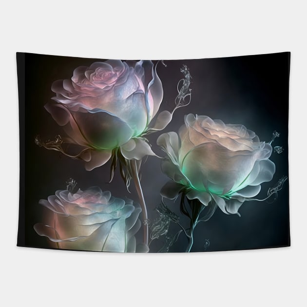 Iridescent pastel roses Tapestry by redwitchart