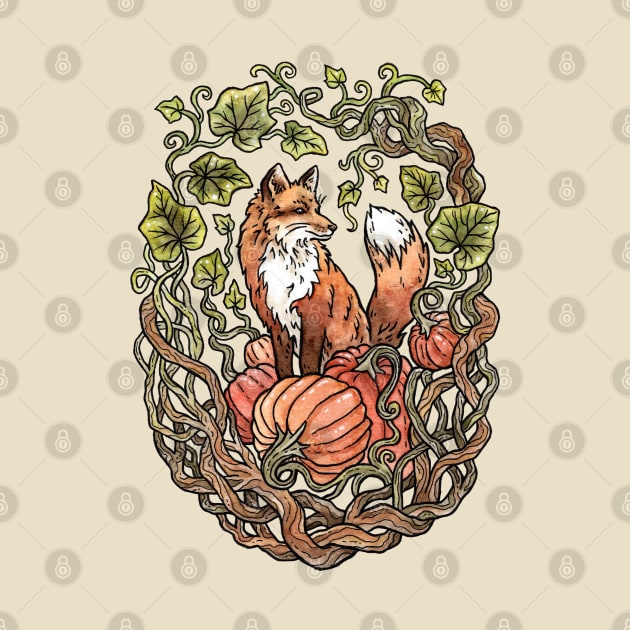 Autumn Fox | Watercolor Pumpkin Patch Garden by OMEGAFAUNA