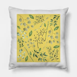 Yellow Green summer leaves watercolour pattern Pillow