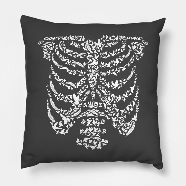 Rib Cage Bird Collage Pillow by Jarecrow 