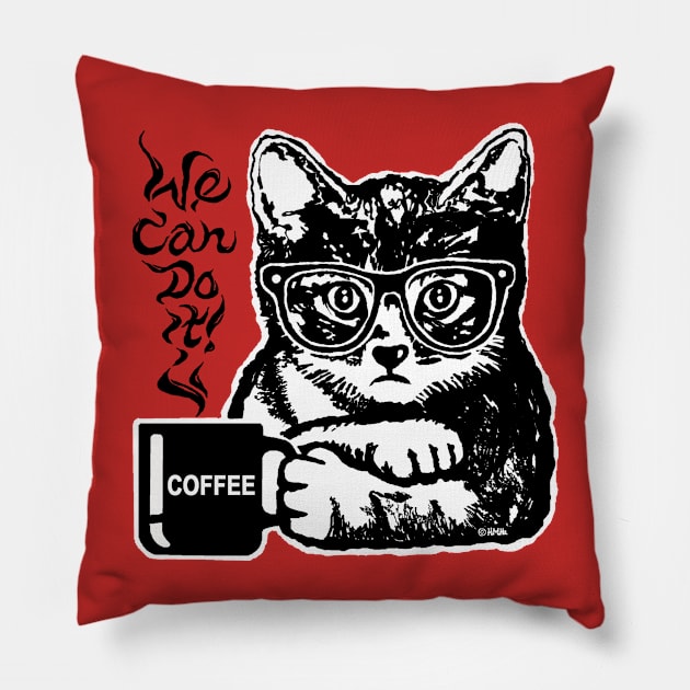 Funny cat motivated by coffee Pillow by NewSignCreation