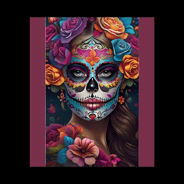 Fiesta of Colors: Woman in Sugar Skull Makeup Art by ImaginativeInkPOD