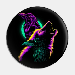 Retro crows with wolf Pin