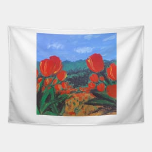 Red Tulips of the Valley Tapestry