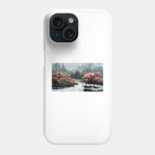 Cherry Blossom Trees by the River Oil Painting Phone Case